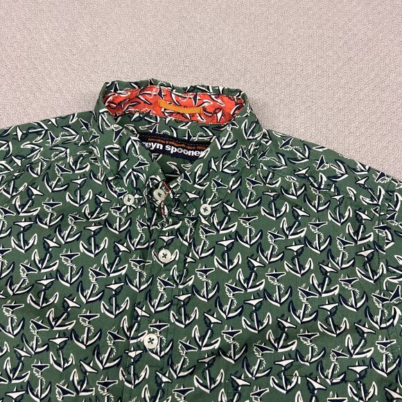 Reyn Spooner Shirt Mens Small Green Geometric Anchor Nautical Beach Casual - Picture 1 of 8